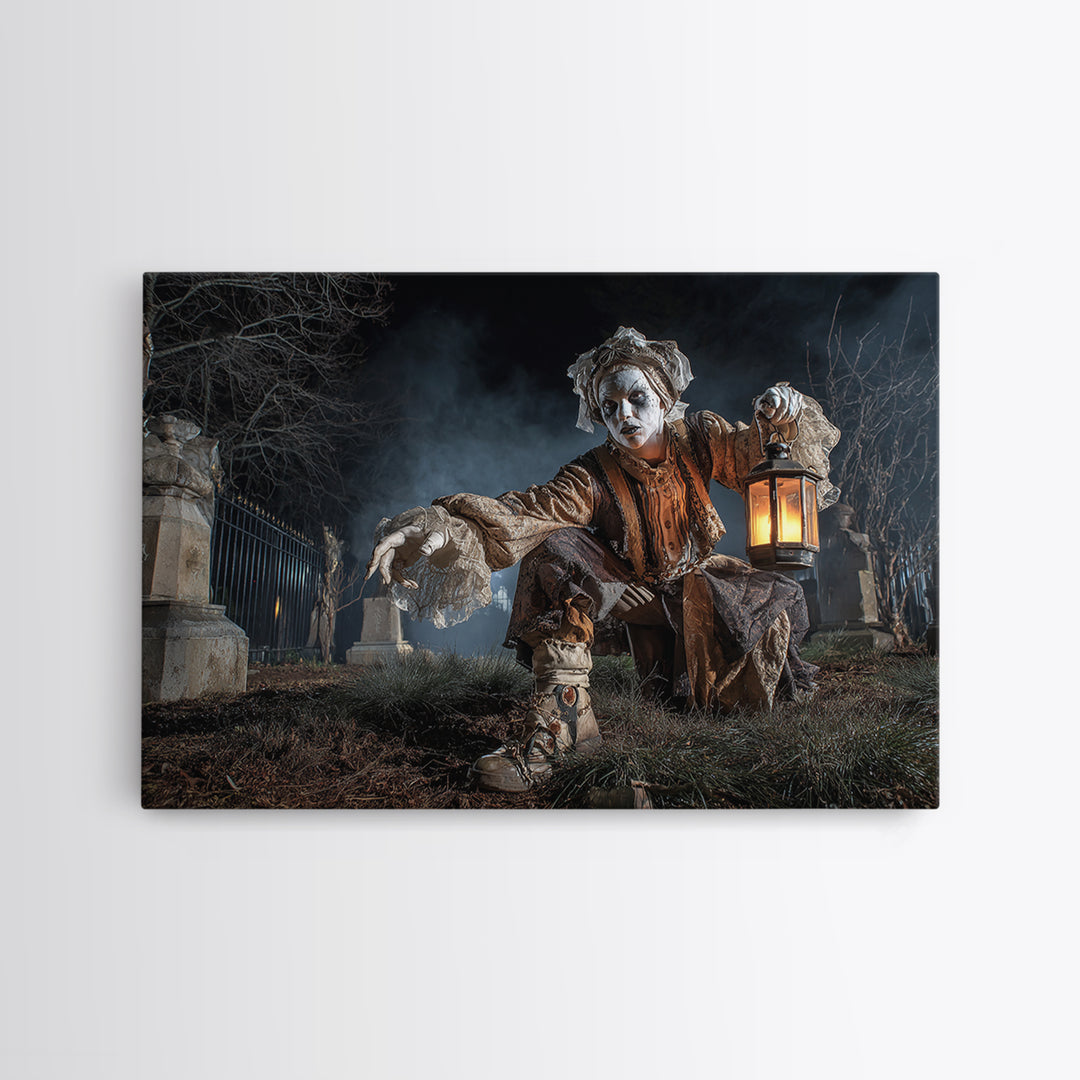 The Cemetery Lantern Festival, Landscape Wall Art, Macabre Wall Art, Framed Canvas Print, Halloween Wall Decor, Gothic Home Decor