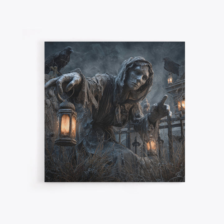 The Cemetery Lantern Festival, Square Wall Art, Haunted Gothic Art, Framed Canvas Print, Halloween Wall Decor, Gothic Home Decor