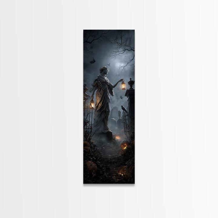 The Cemetery Lantern Festival, Tall Narrow Wall Art, Macabre Wall Art, Framed Canvas Print, Halloween Wall Decor, Gothic Home Decor