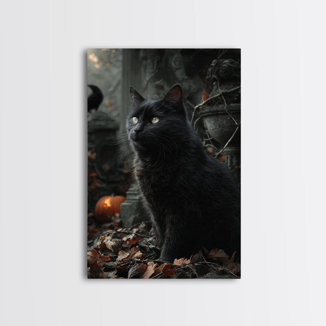 The Black Cat Gathering, Vertical Wall Art, Dark Halloween Decor, Canvas Print, Halloween Wall Decor, Gothic Home Decor