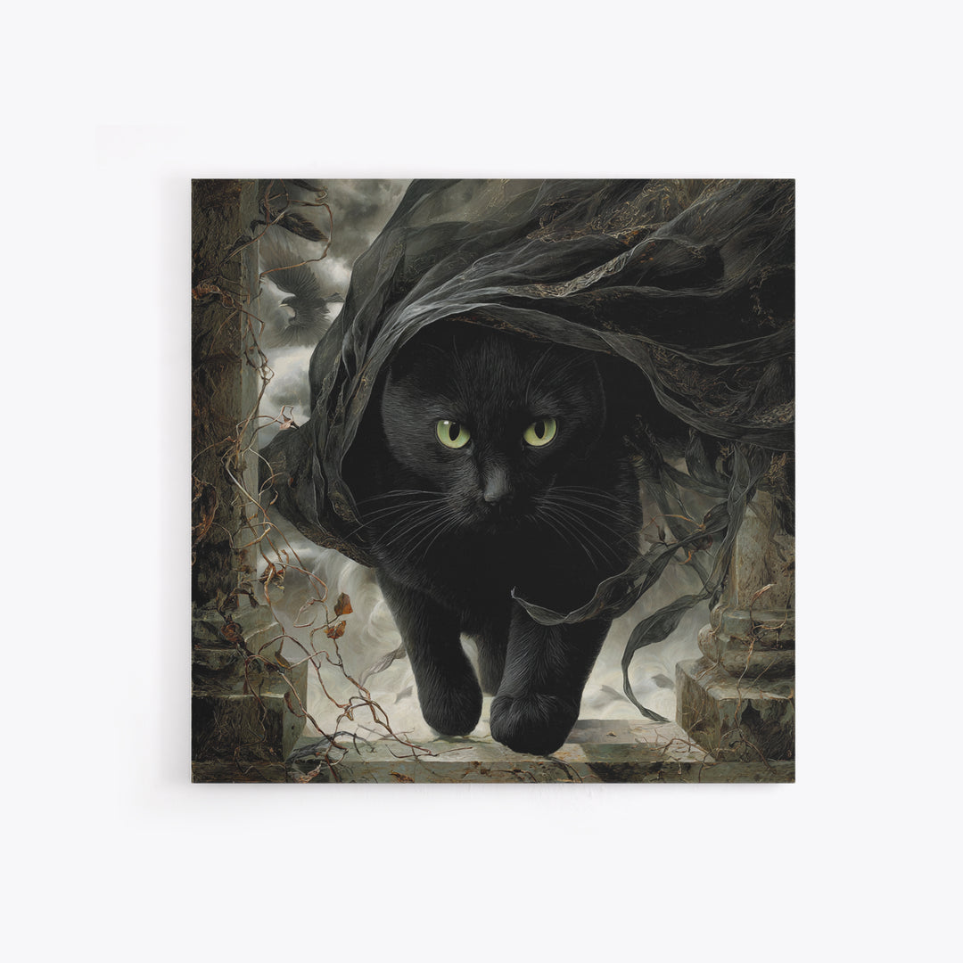 The Black Cat Gathering, Square Wall Art, Spooky Home Decor, Canvas Print, Halloween Wall Decor, Gothic Home Decor, Spooky Wall Decor
