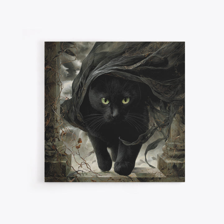 The Black Cat Gathering, Square Wall Art, Spooky Home Decor, Canvas Print, Halloween Wall Decor, Gothic Home Decor, Spooky Wall Decor