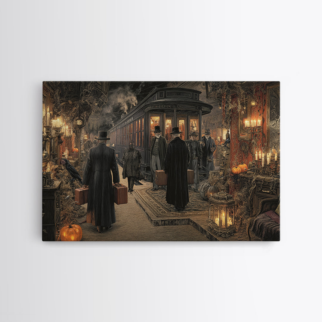 The Ghost Train Arrival, Landscape Wall Art, Haunted Gothic Art, Framed Canvas Print, Halloween Wall Decor, Gothic Home Decor