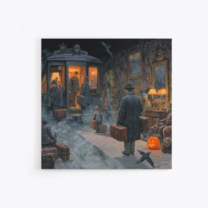 The Ghost Train Arrival, Square Wall Art, Dark Fantasy Wall Art, Canvas Print, Halloween Wall Decor, Gothic Home Decor, Halloween Wall Art