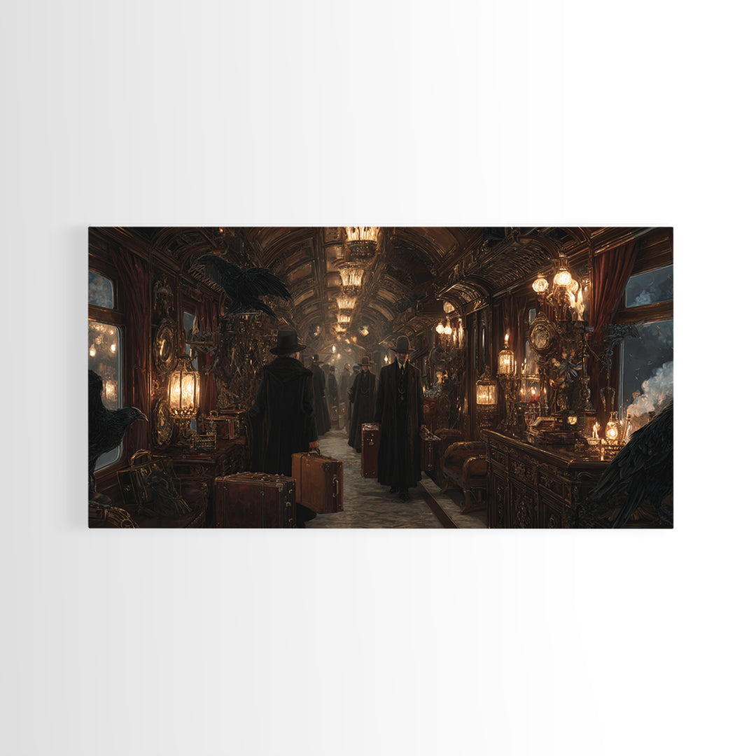 The Ghost Train Arrival, Wide Panoramic Art, Dark Fantasy Wall Art, Canvas Print, Halloween Wall Decor, Gothic Home Decor