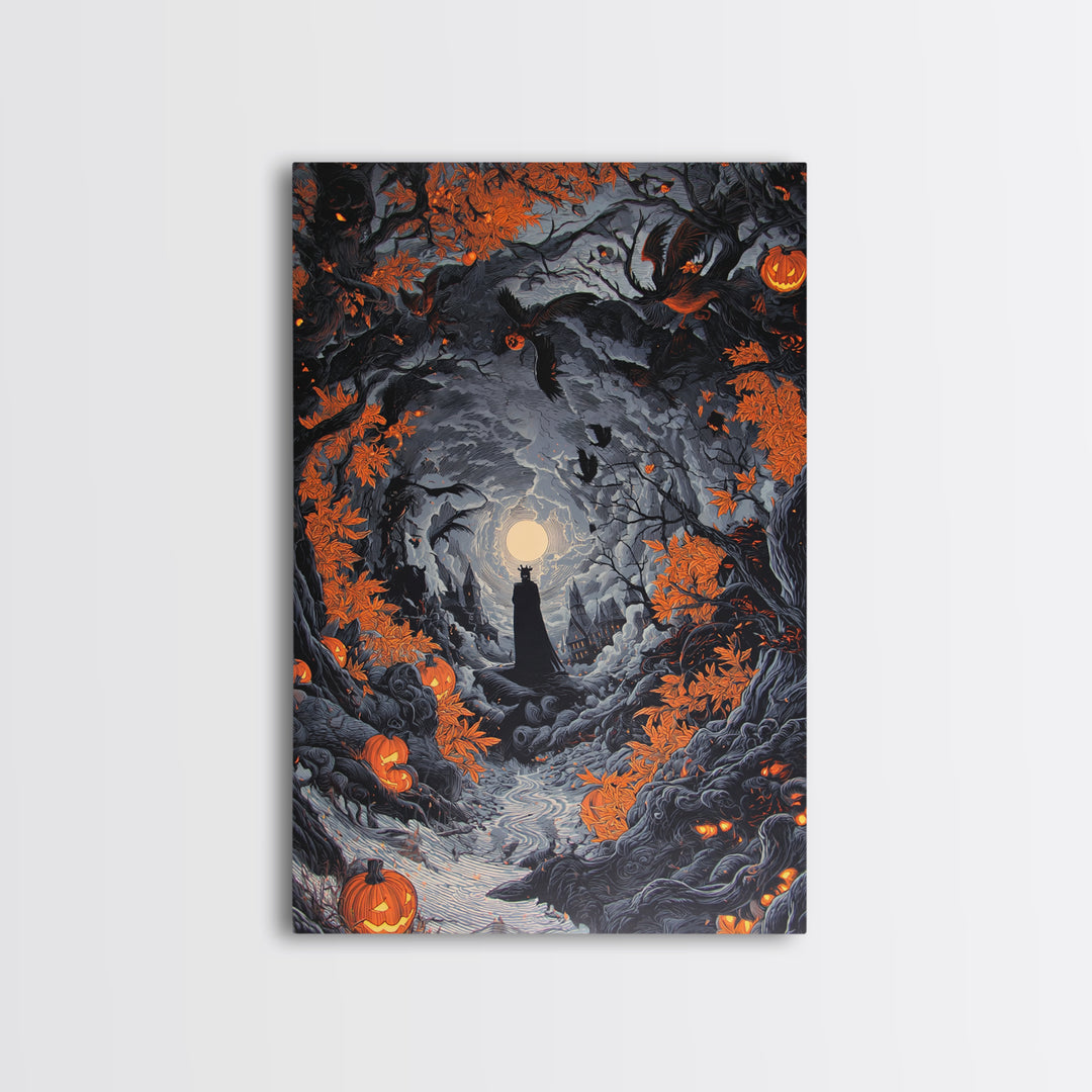 The Halloween Storm, Vertical Wall Art, Gothic Horror Wall Art, Framed Canvas Print, Halloween Wall Decor, Gothic Home Decor