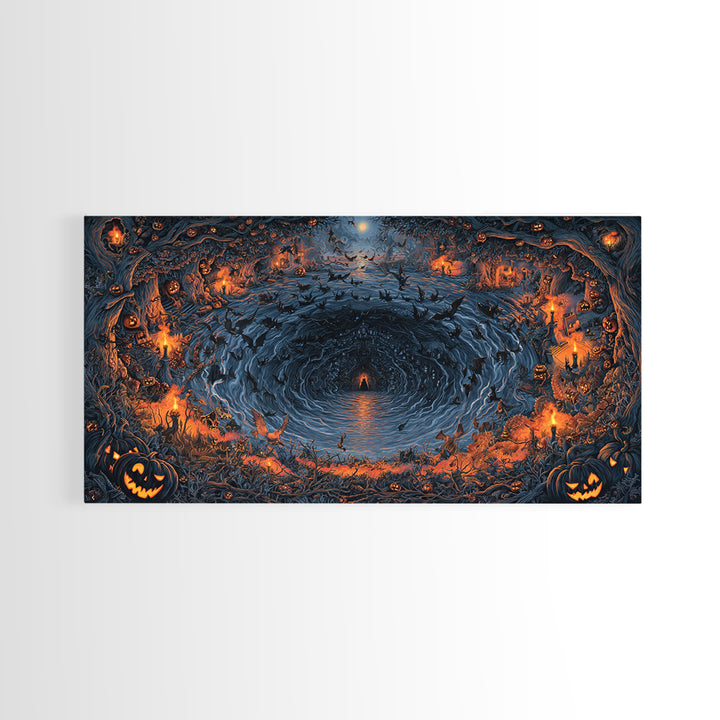 The Halloween Storm, Wide Panoramic Art, Spooky Home Decor, Canvas Print, Halloween Wall Decor, Gothic Home Decor, Halloween Wall Art