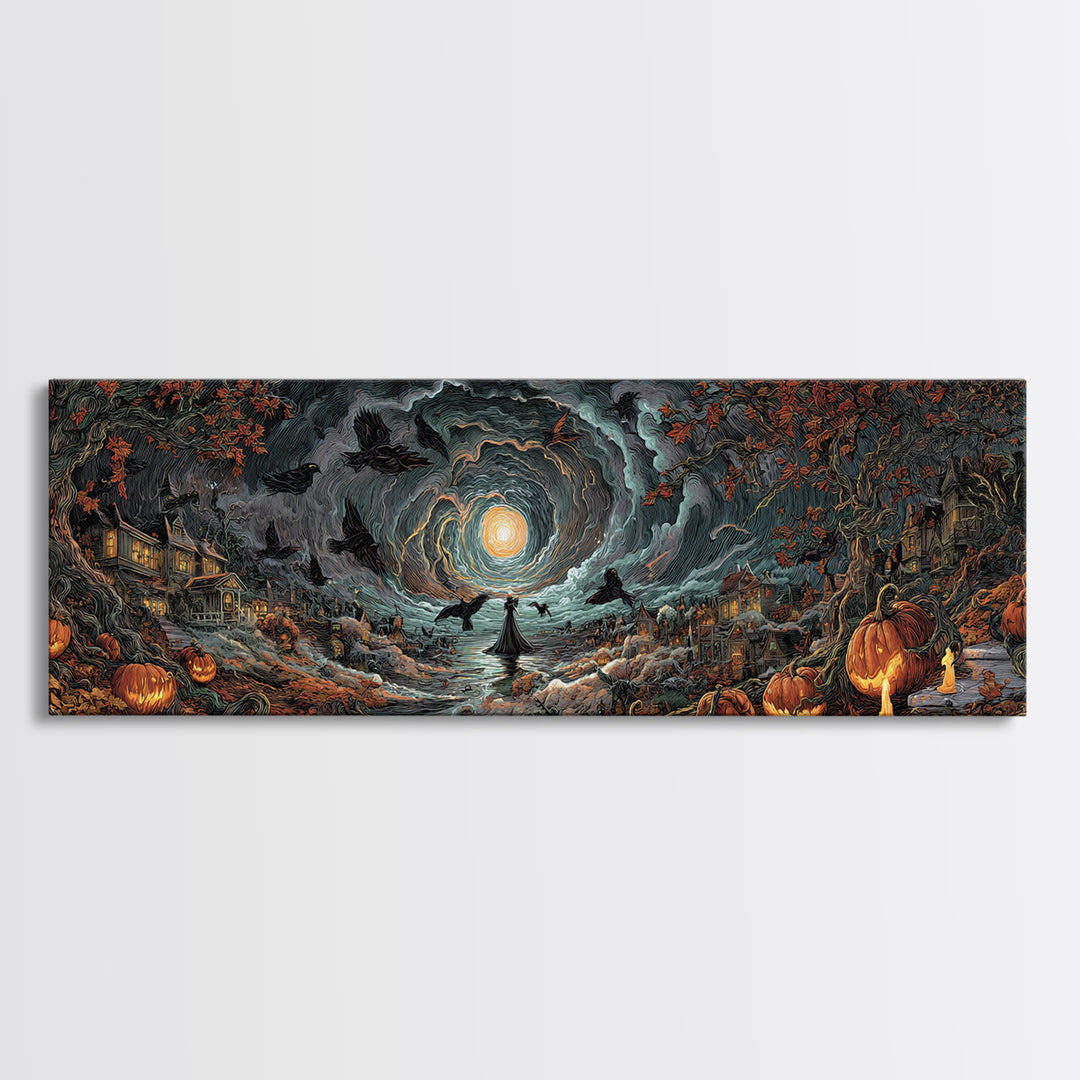 The Halloween Storm, Extra Wide Wall Art, Gothic Horror Wall Art, Framed Canvas Print, Halloween Wall Decor, Gothic Home Decor