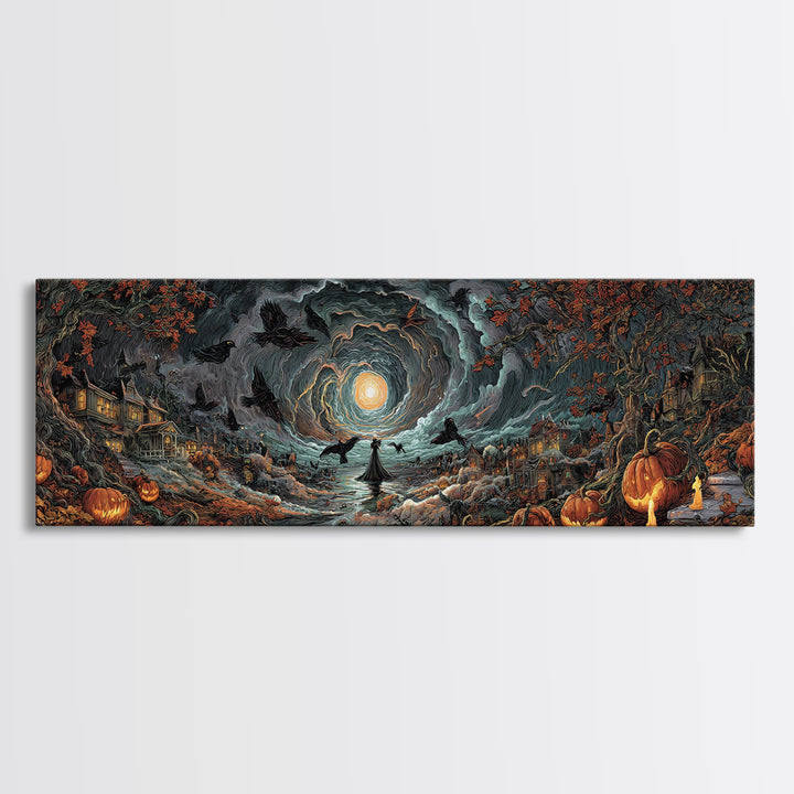 The Halloween Storm, Extra Wide Wall Art, Gothic Horror Wall Art, Framed Canvas Print, Halloween Wall Decor, Gothic Home Decor