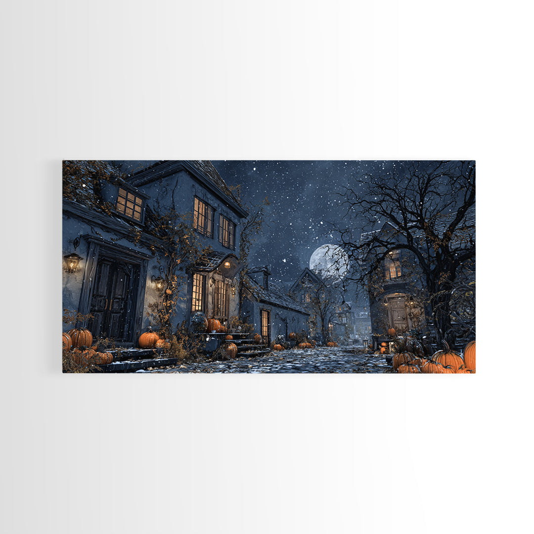 The First Frost Awakening, Wide Panoramic Art, Haunted Gothic Art, Framed Canvas Print, Halloween Wall Decor, Gothic Home Decor