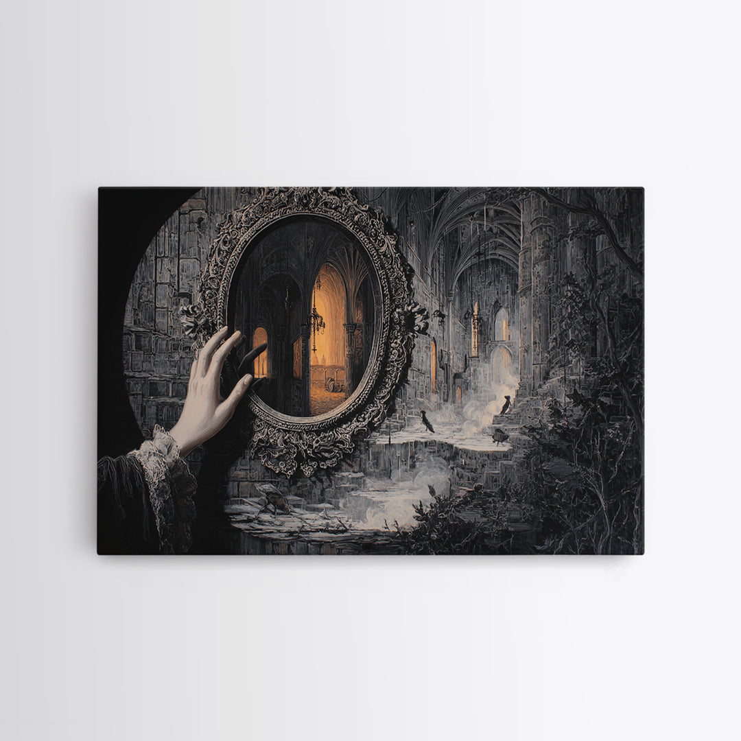 The Cursed Mirror, Landscape Wall Art, Haunted Gothic Art, Framed Canvas Print, Halloween Wall Decor, Gothic Home Decor, Halloween Wall Art