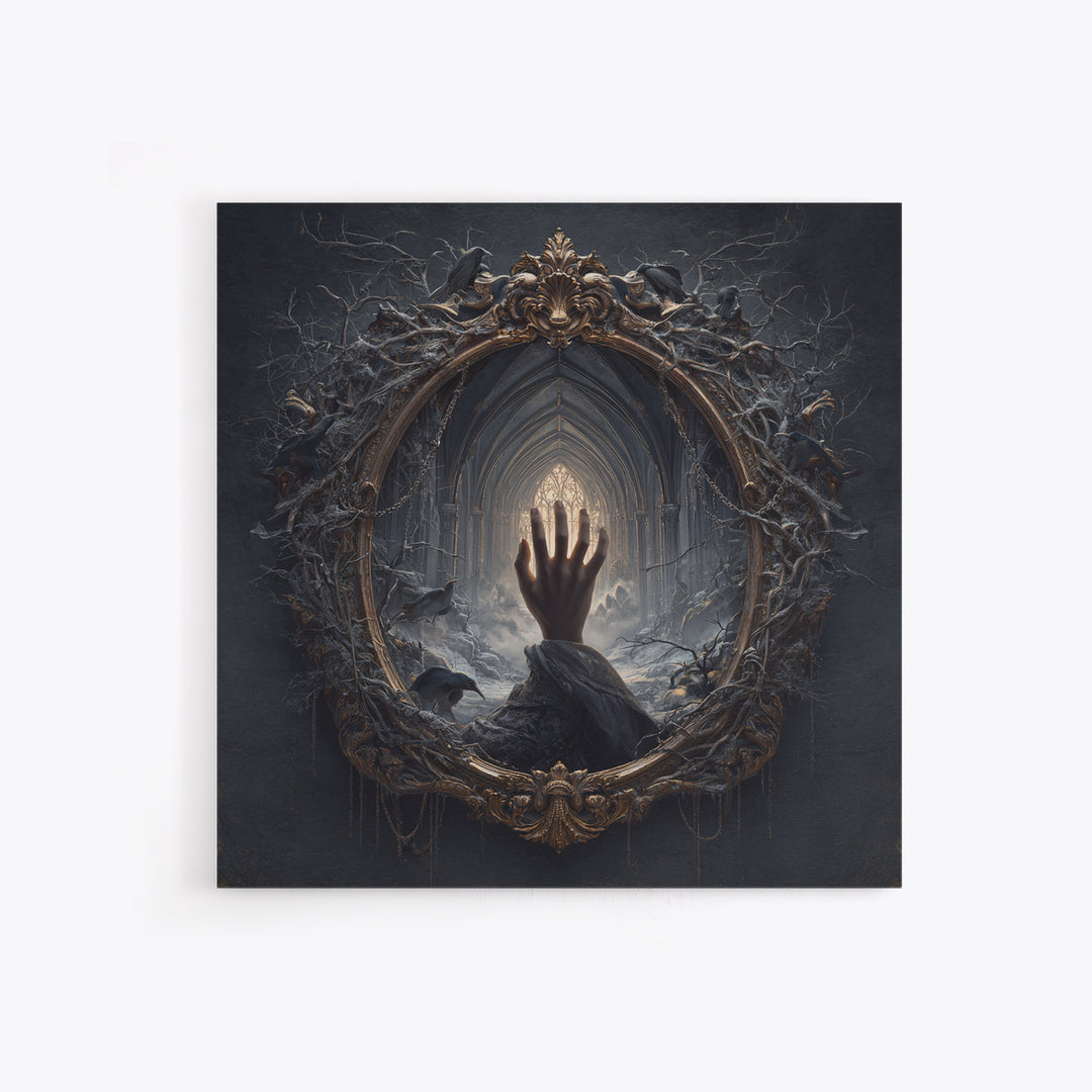 The Cursed Mirror, Square Wall Art, Macabre Wall Art, Framed Canvas Print, Halloween Wall Decor, Gothic Home Decor, Halloween Decor