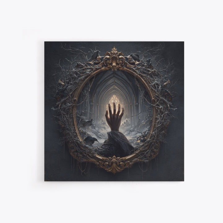 The Cursed Mirror, Square Wall Art, Macabre Wall Art, Framed Canvas Print, Halloween Wall Decor, Gothic Home Decor, Halloween Decor