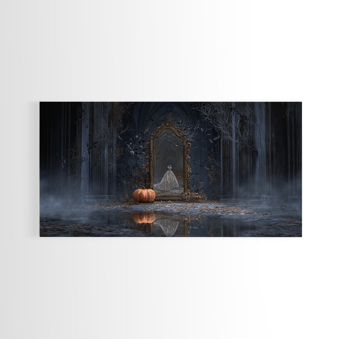 The Cursed Mirror, Wide Panoramic Art, Dark Fantasy Wall Art, Canvas Print, Halloween Wall Decor, Gothic Home Decor, Spooky Wall Decor