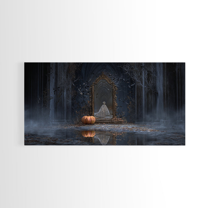 The Cursed Mirror, Wide Panoramic Art, Dark Fantasy Wall Art, Canvas Print, Halloween Wall Decor, Gothic Home Decor, Spooky Wall Decor