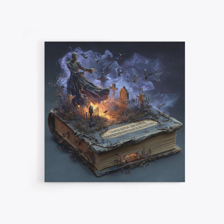 The Living Spellbook, Square Wall Art, Gothic Horror Wall Art, Framed Canvas Print, Halloween Wall Decor, Gothic Home Decor