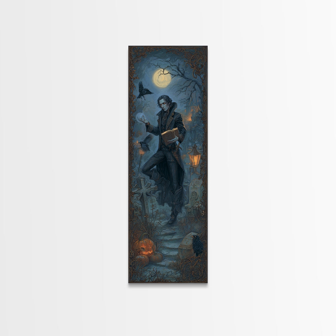 The Living Spellbook, Tall Narrow Wall Art, Macabre Wall Art, Framed Canvas Print, Halloween Wall Decor, Gothic Home Decor