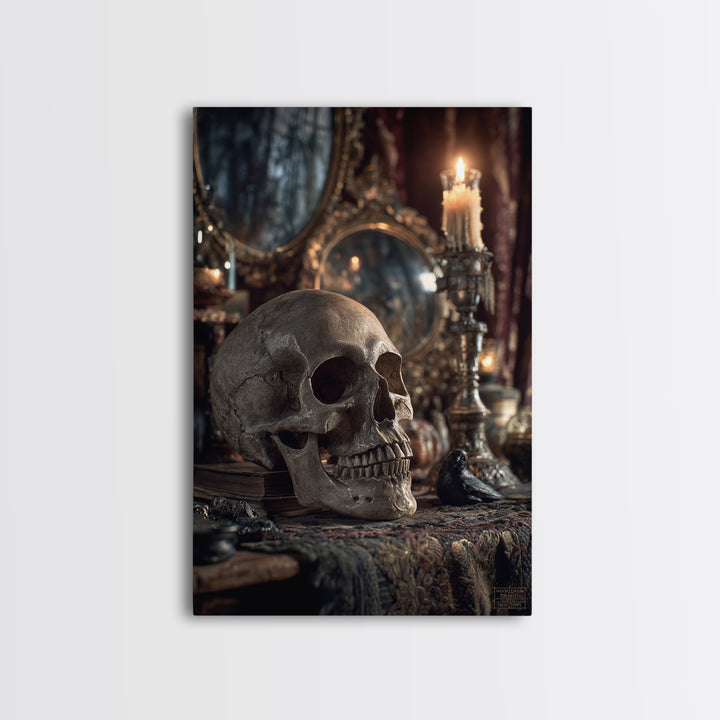 The Talking Skull, Vertical Wall Art, Dark Halloween Decor, Canvas Print, Halloween Wall Decor, Gothic Home Decor, Spooky Wall Decor