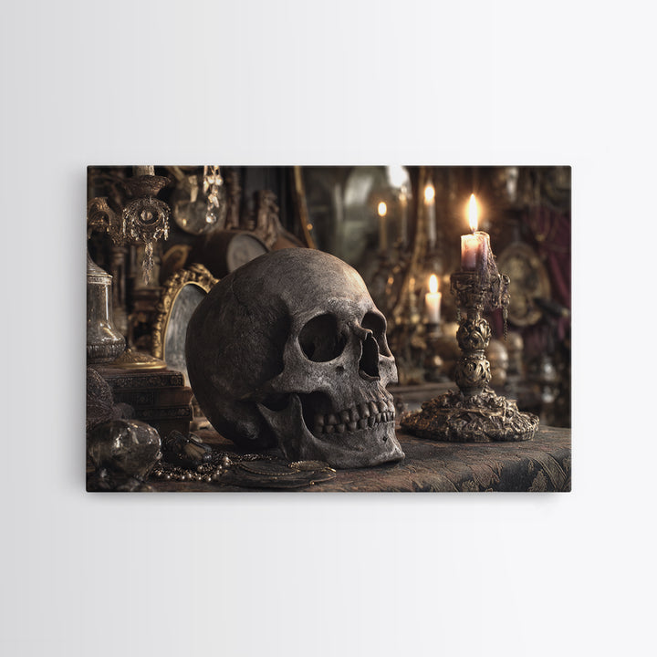 The Talking Skull, Landscape Wall Art, Gothic Horror Wall Art, Framed Canvas Print, Halloween Wall Decor, Gothic Home Decor