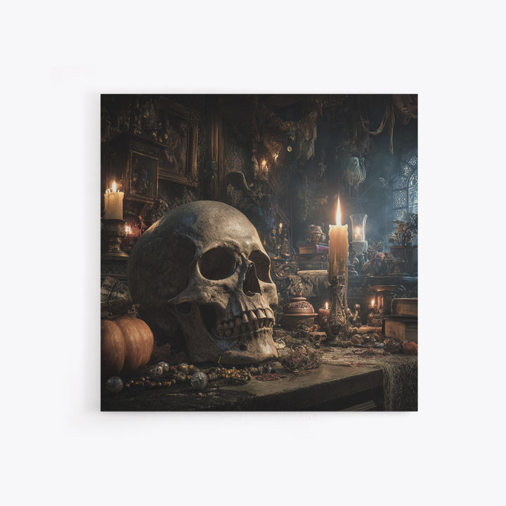 The Talking Skull, Square Wall Art, Spooky Home Decor, Canvas Print, Halloween Wall Decor, Gothic Home Decor, Halloween Decor