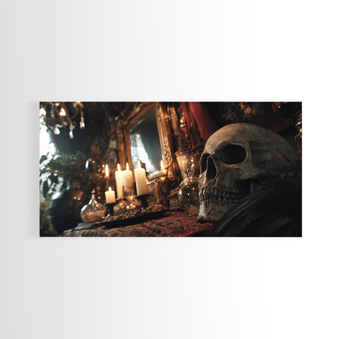 The Talking Skull, Wide Panoramic Art, Dark Fantasy Wall Art, Canvas Print, Halloween Wall Decor, Gothic Home Decor, Seasonal Home Decor