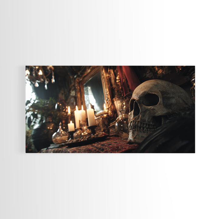 The Talking Skull, Wide Panoramic Art, Dark Fantasy Wall Art, Canvas Print, Halloween Wall Decor, Gothic Home Decor, Seasonal Home Decor