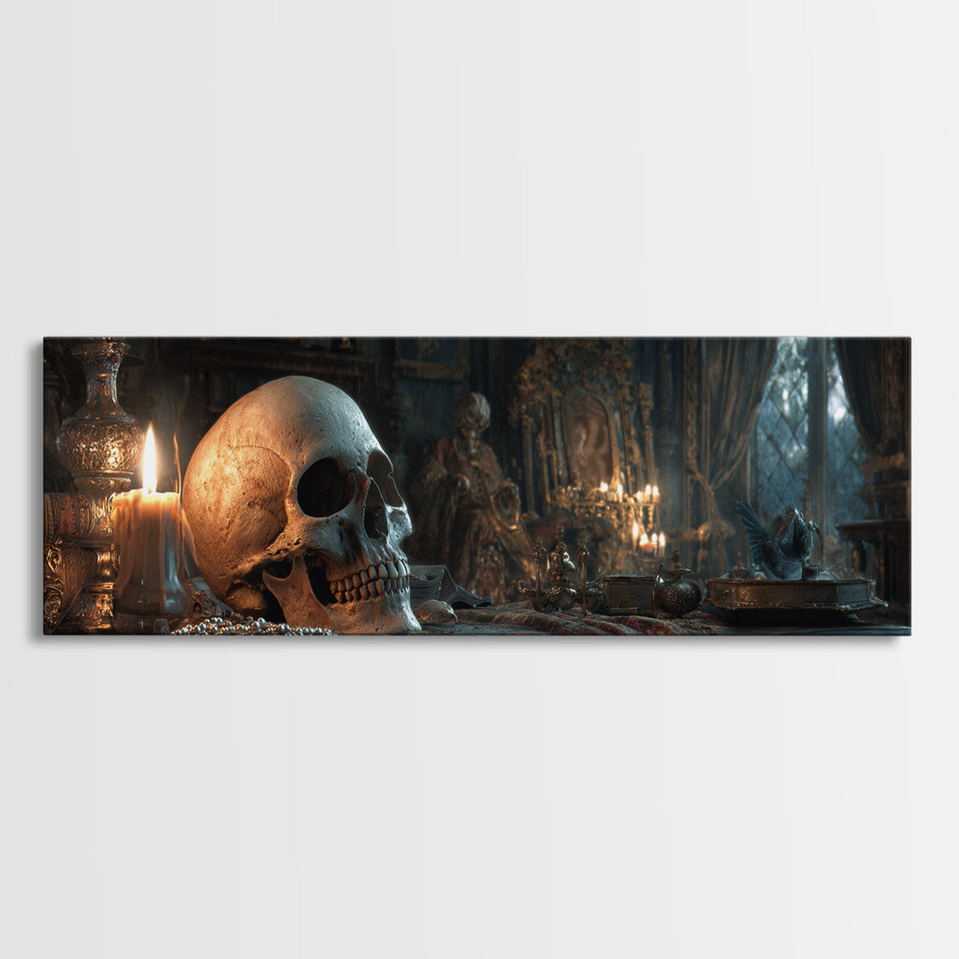 The Talking Skull, Extra Wide Wall Art, Spooky Home Decor, Canvas Print, Halloween Wall Decor, Gothic Home Decor, Statement Wall Art