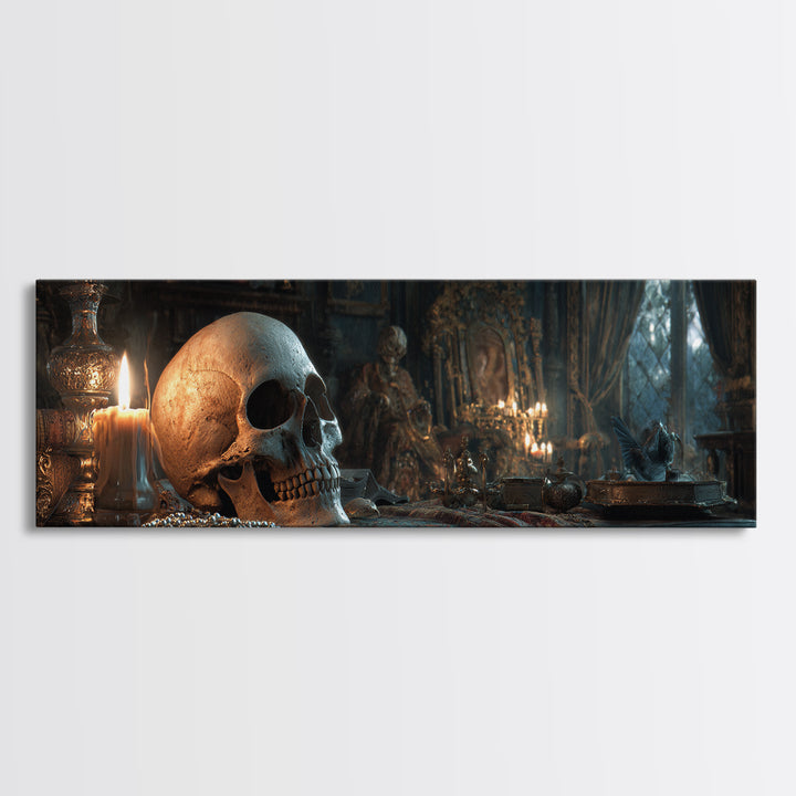 The Talking Skull, Extra Wide Wall Art, Spooky Home Decor, Canvas Print, Halloween Wall Decor, Gothic Home Decor, Statement Wall Art