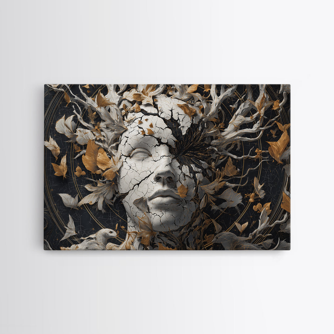 The Cracked Porcelain Mask, Landscape Wall Art, Spooky Home Decor, Canvas Print, Halloween Wall Decor, Gothic Home Decor, Horror Wall Art