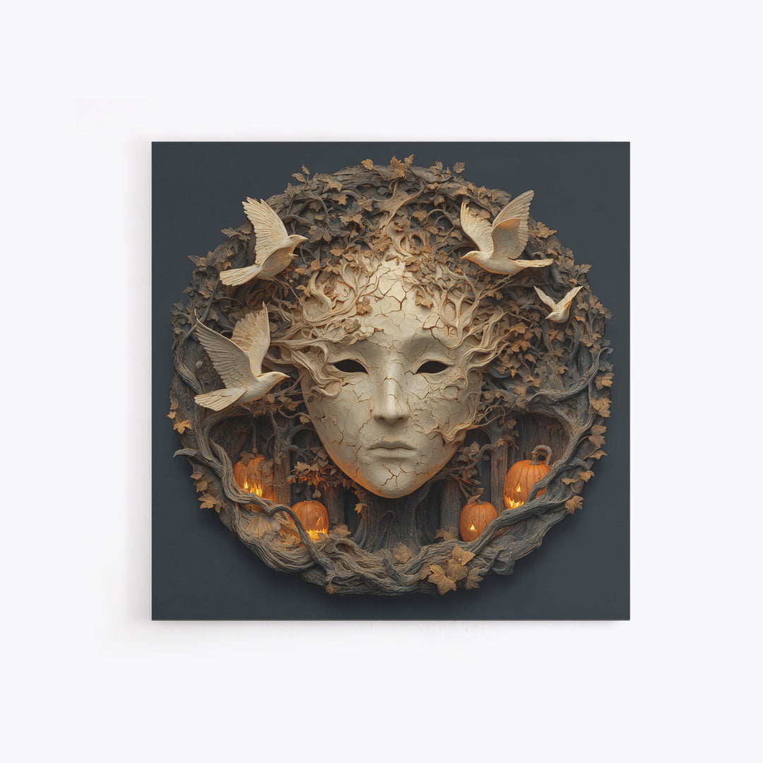 The Cracked Porcelain Mask, Square Wall Art, Haunted Gothic Art, Framed Canvas Print, Halloween Wall Decor, Gothic Home Decor