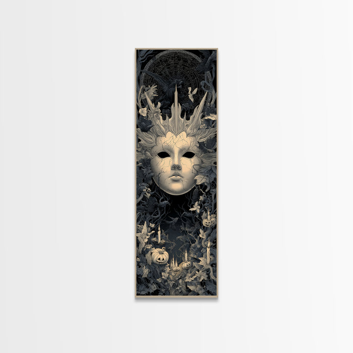 The Cracked Porcelain Mask, Tall Narrow Wall Art, Dark Halloween Decor, Canvas Print, Halloween Wall Decor, Gothic Home Decor