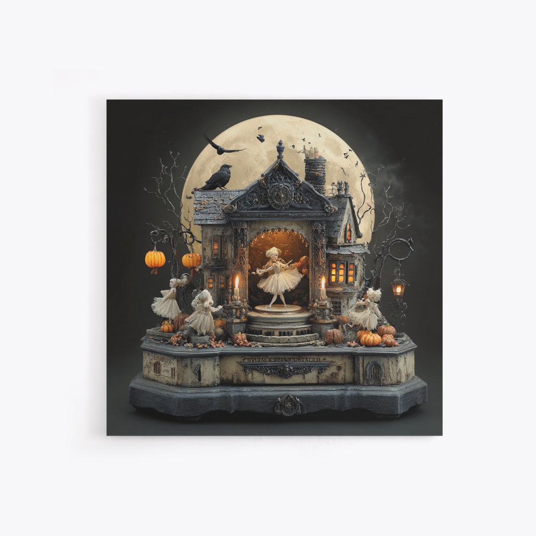 The Haunted Music Box, Square Wall Art, Dark Halloween Decor, Canvas Print, Halloween Wall Decor, Gothic Home Decor, Spooky Wall Decor