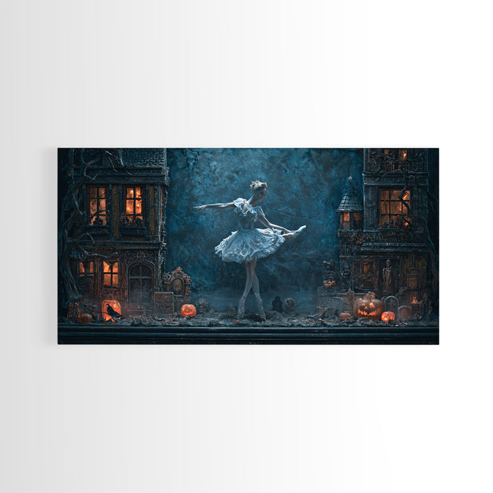 The Haunted Music Box, Wide Panoramic Art, Haunted Gothic Art, Framed Canvas Print, Halloween Wall Decor, Gothic Home Decor