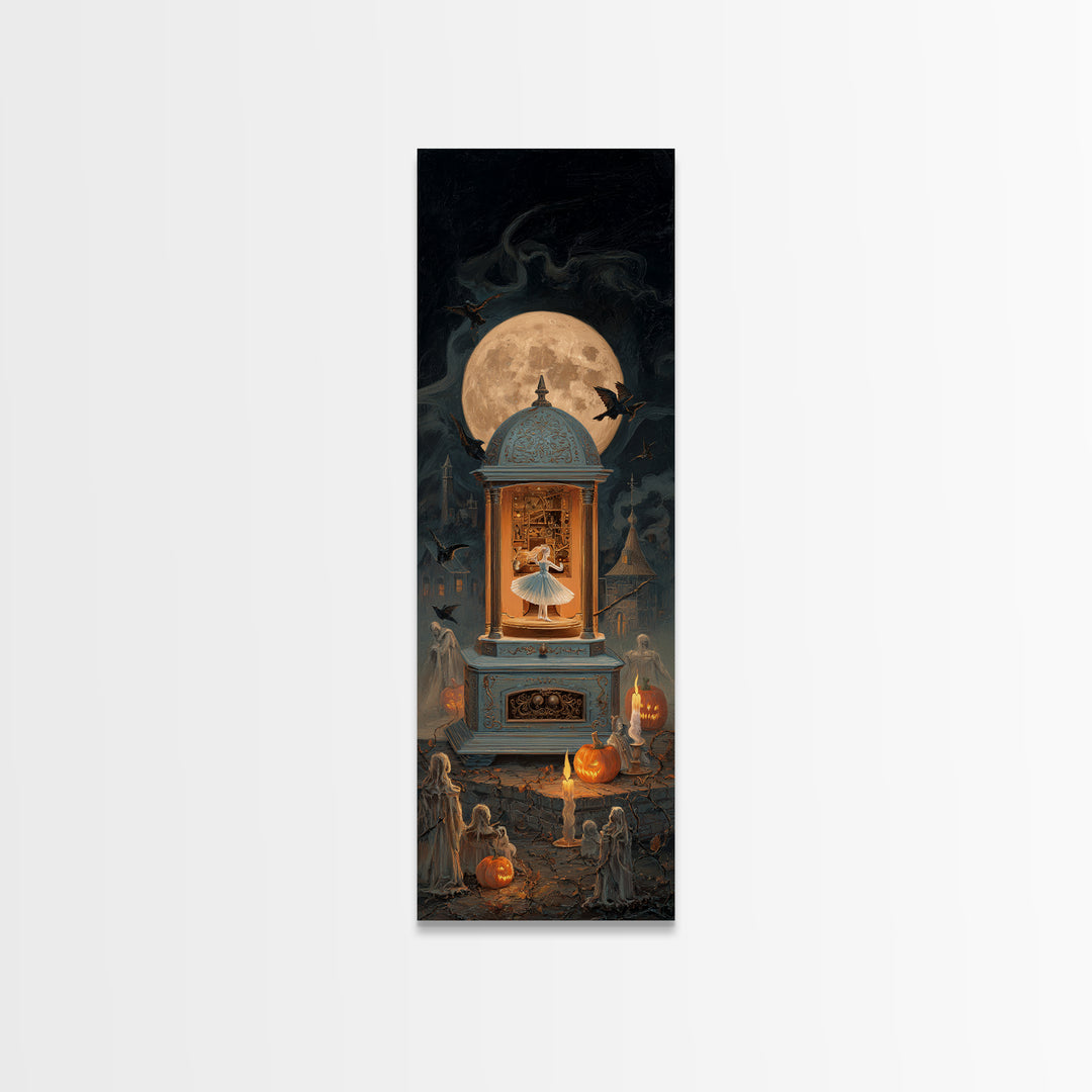 The Haunted Music Box, Tall Narrow Wall Art, Gothic Horror Wall Art, Framed Canvas Print, Halloween Wall Decor, Gothic Home Decor