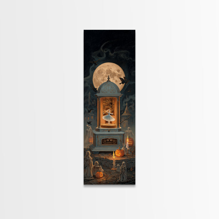 The Haunted Music Box, Tall Narrow Wall Art, Gothic Horror Wall Art, Framed Canvas Print, Halloween Wall Decor, Gothic Home Decor