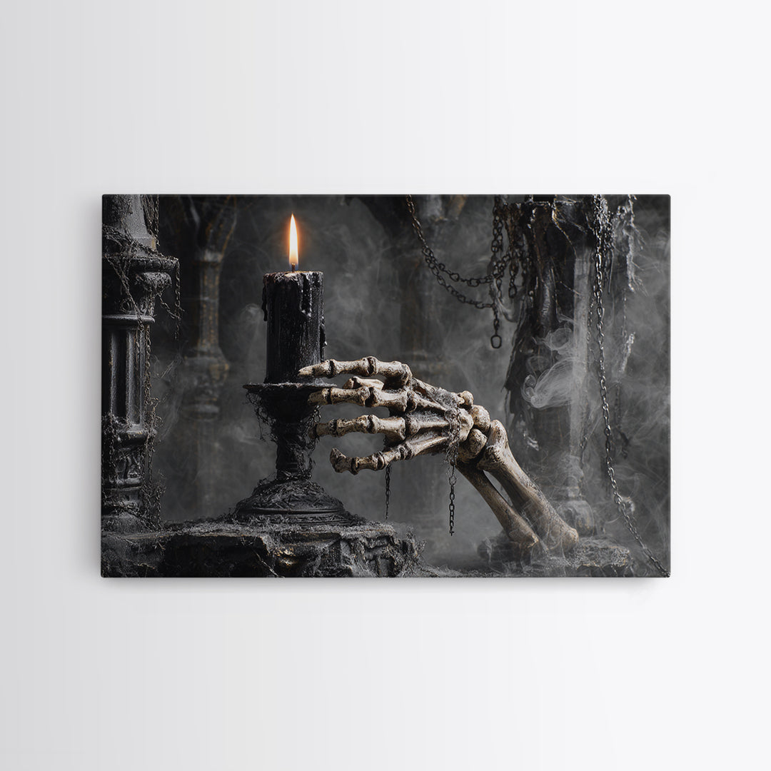 The Skeletal Hand Candleholder, Landscape Wall Art, Dark Halloween Decor, Canvas Print, Halloween Wall Decor, Gothic Home Decor