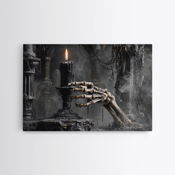The Skeletal Hand Candleholder, Landscape Wall Art, Dark Halloween Decor, Canvas Print, Halloween Wall Decor, Gothic Home Decor