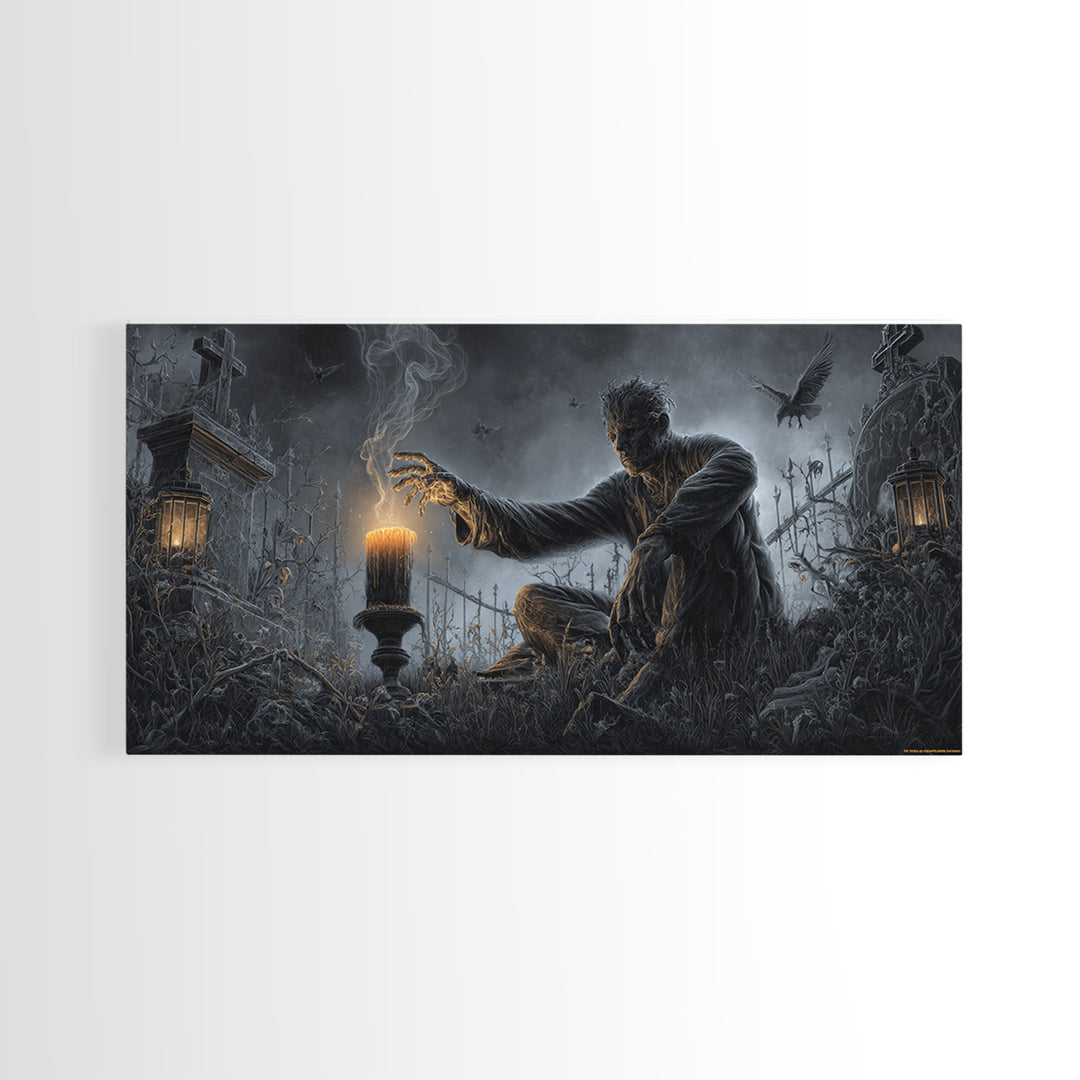 The Black Wax Candle, Wide Panoramic Art, Spooky Home Decor, Canvas Print, Halloween Wall Decor, Gothic Home Decor, Seasonal Home Decor