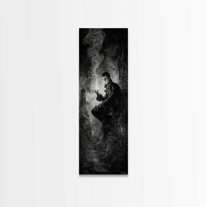 The Black Wax Candle, Tall Narrow Wall Art, Dark Fantasy Wall Art, Canvas Print, Halloween Wall Decor, Gothic Home Decor, Dark Fantasy Art