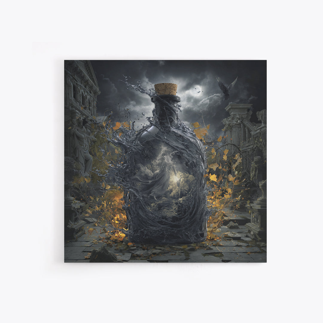 The Bottled Ghost, Square Wall Art, Gothic Horror Wall Art, Framed Canvas Print, Halloween Wall Decor, Gothic Home Decor, Macabre Wall Art