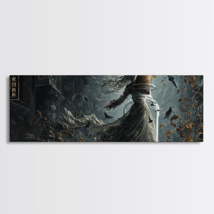 The Bottled Ghost, Extra Wide Wall Art, Haunted Gothic Art, Framed Canvas Print, Halloween Wall Decor, Gothic Home Decor, Statement Wall Art