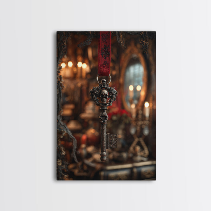 The Coffin Key, Vertical Wall Art, Haunted Gothic Art, Framed Canvas Print, Halloween Wall Decor, Gothic Home Decor, Dark Fantasy Art