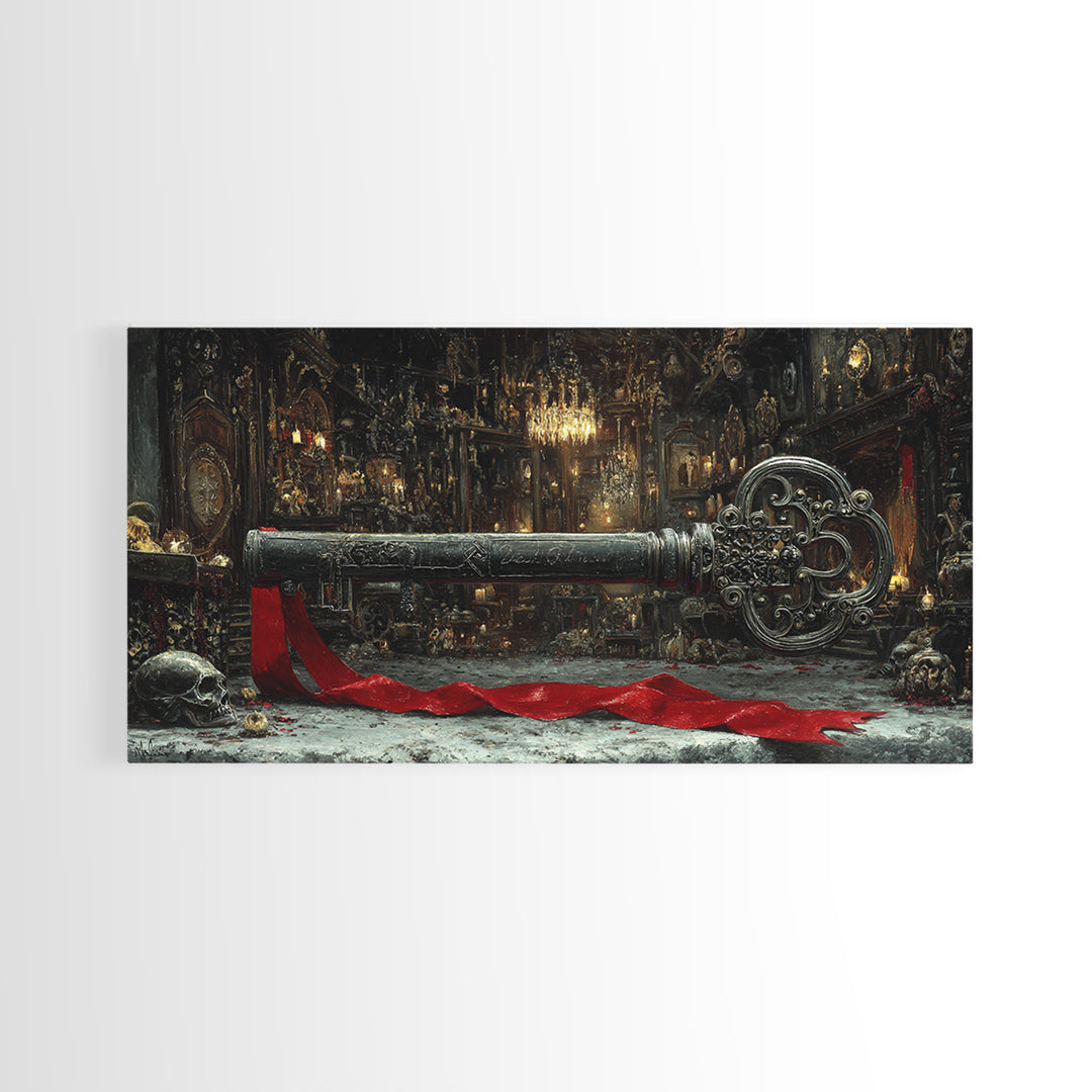 The Coffin Key, Wide Panoramic Art, Dark Halloween Decor, Canvas Print, Halloween Wall Decor, Gothic Home Decor, Statement Wall Art