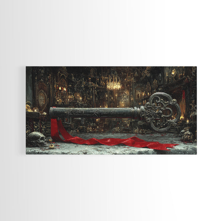 The Coffin Key, Wide Panoramic Art, Dark Halloween Decor, Canvas Print, Halloween Wall Decor, Gothic Home Decor, Statement Wall Art
