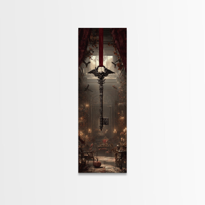 The Coffin Key, Tall Narrow Wall Art, Macabre Wall Art, Framed Canvas Print, Halloween Wall Decor, Gothic Home Decor, Halloween Decor