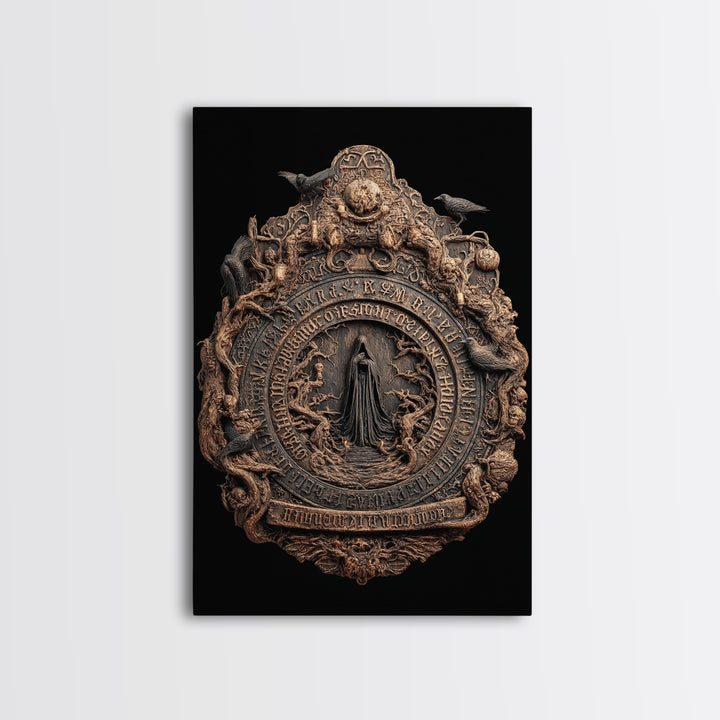 The Antique Spirit Board, Vertical Wall Art, Macabre Wall Art, Framed Canvas Print, Halloween Wall Decor, Gothic Home Decor