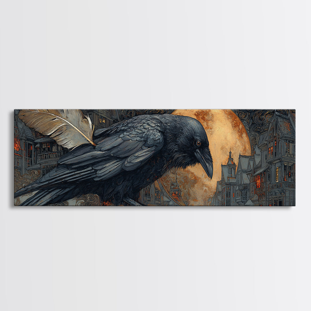 The Raven-Feather Quill, Extra Wide Wall Art, Dark Halloween Decor, Canvas Print, Halloween Wall Decor, Gothic Home Decor