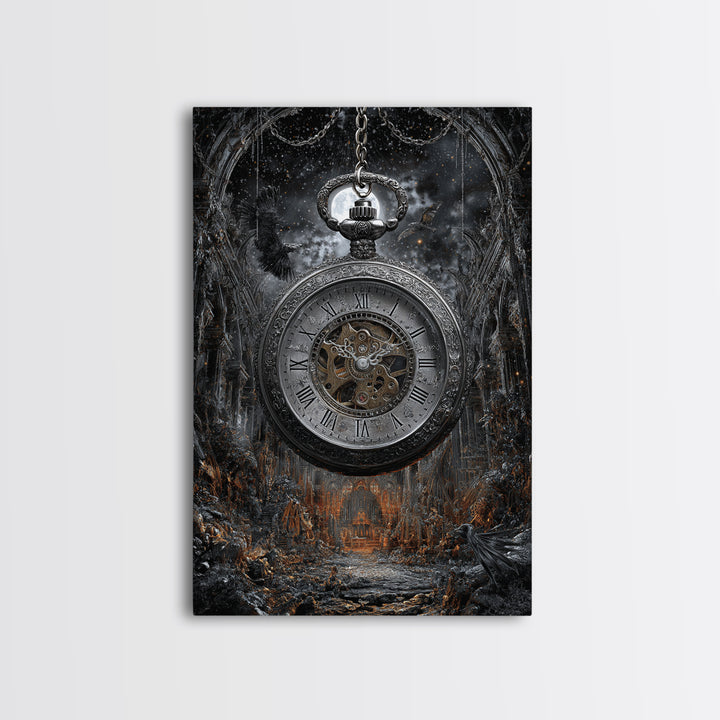 The Cursed Pocket Watch, Vertical Wall Art, Gothic Horror Wall Art, Framed Canvas Print, Halloween Wall Decor, Gothic Home Decor