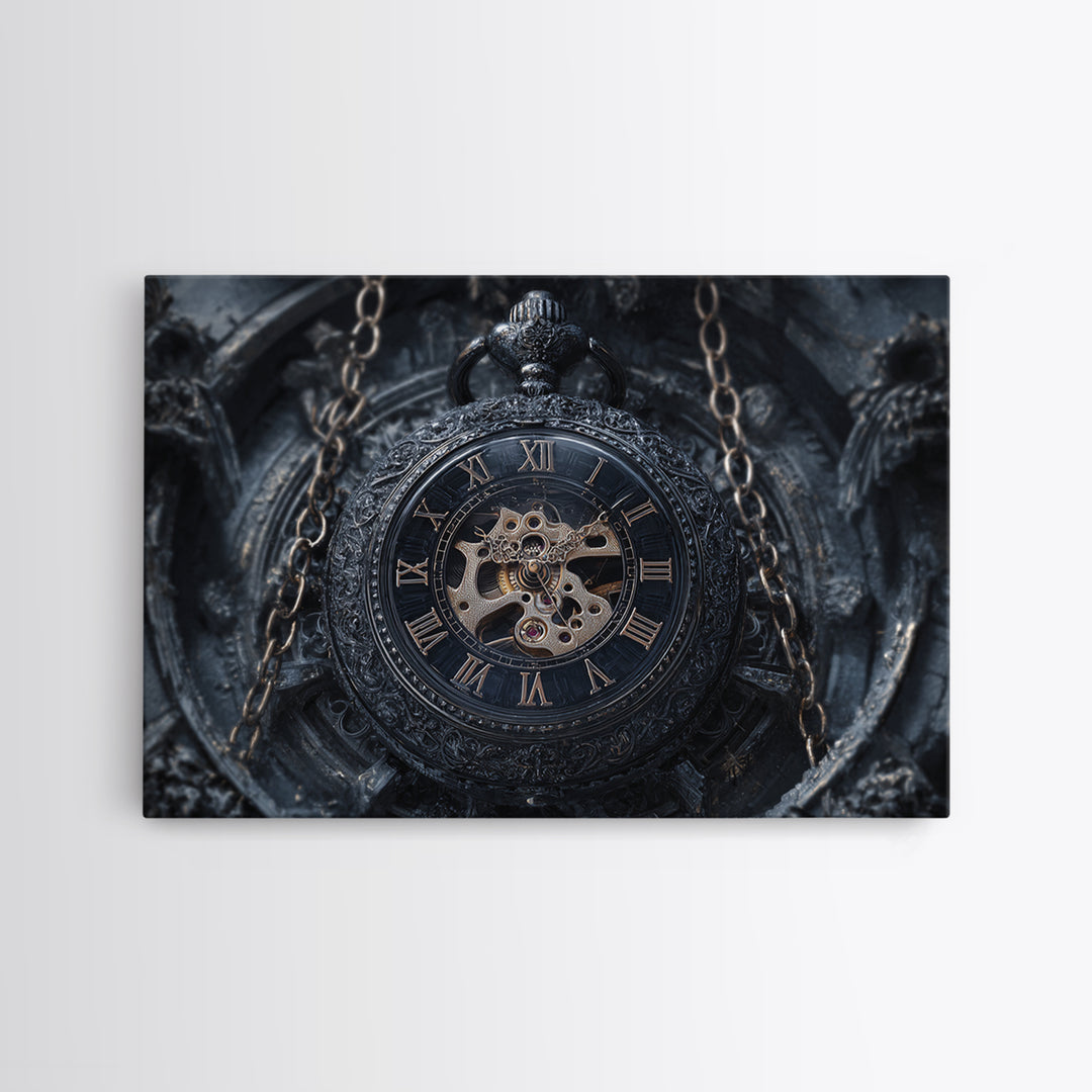 The Cursed Pocket Watch, Landscape Wall Art, Haunted Gothic Art, Framed Canvas Print, Halloween Wall Decor, Gothic Home Decor