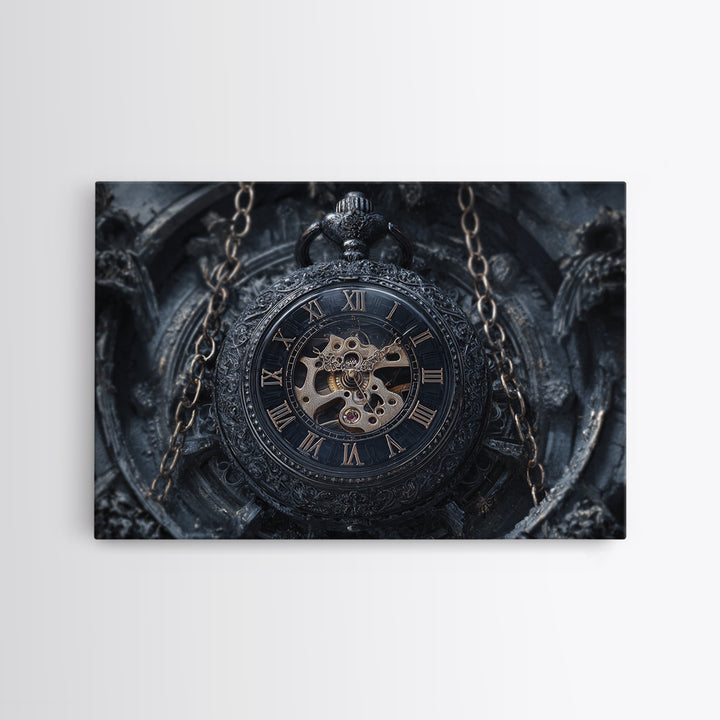 The Cursed Pocket Watch, Landscape Wall Art, Haunted Gothic Art, Framed Canvas Print, Halloween Wall Decor, Gothic Home Decor